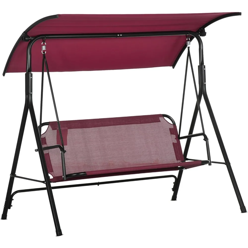 Outdoor Swing, 3-Seat Porch Swing with Canopy Hammock W/Adjustable Backrest and Canopy, Removable Cushions, Patio Swing