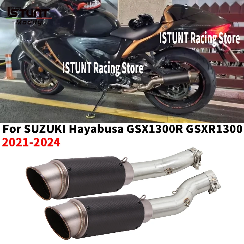 Slip On For Suzuki Hayabusa GSX1300R GSXR1300 2021 - 2024 1300CC Motorcycle Exhaust Espace Moto 51MM Mid Link Pipe With Muffler