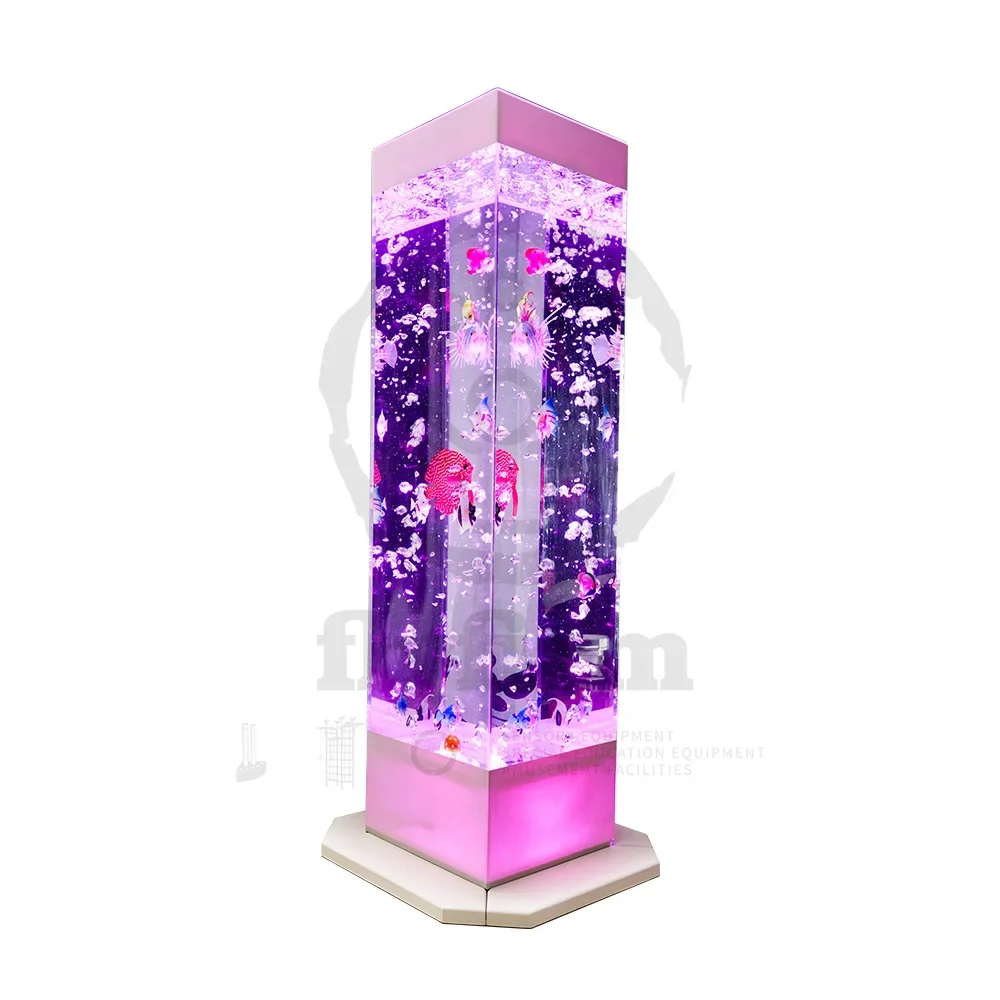 Flyfirm 32 Inch 8-Color Changing Sensory Bubble Aquarium with LED Lights 12 Floating Fish, Perfect for Autism,Anxiety Therapy