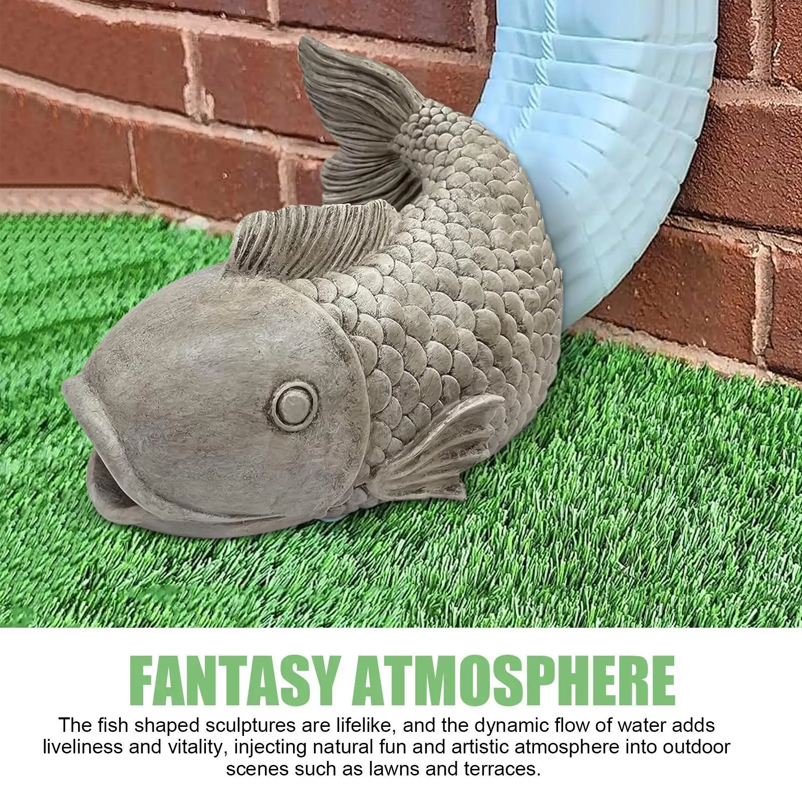 Rain Diverter Gutter Extension Downspout In Fish Shape Dynamic Water Flow Block Sculpture Extension For Residential Yard Garden