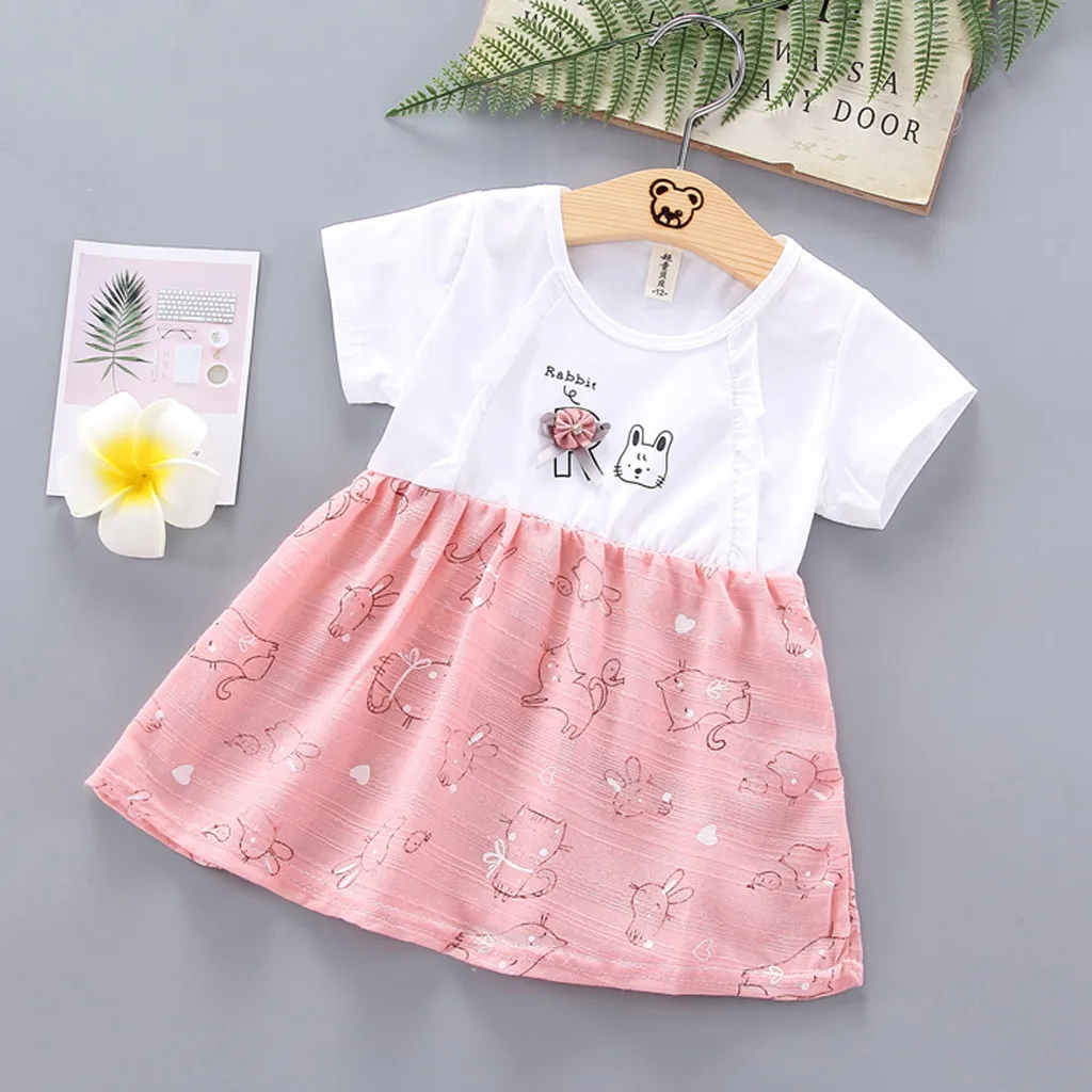 Children Girl Dress Flower Print Cute Princess Dress Birthday Wedding Costume Baby Outfit Kid Girl Clothes Cartoon Toddler