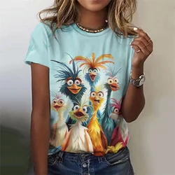 Cute Chicken Pattern T-Shirt For Women Funny Animals 3D Printed T Shirts Summer Fashion Street Tees O-Neck Tops Short Sleeves