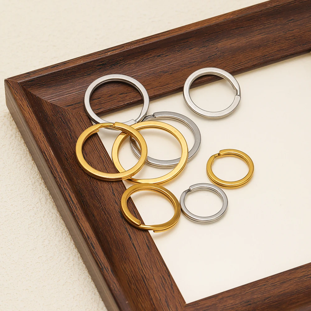 10 Stück/Set 304 Edelstahl Schlüsselringe Schlüsselanhänger Flacher Schlüsselhalter für DIY Schlüsselanhänger Schmuckherstellung Zubehör – Detail 5