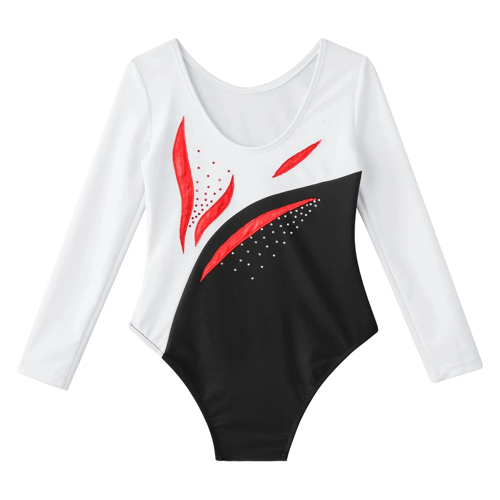 Kids Girls Rhythmic Gymnastics Ballet Jersey Artistic Skating Biketard Unitard Sparkly Rhinestones Tight Fitting Dance Jumpsuit