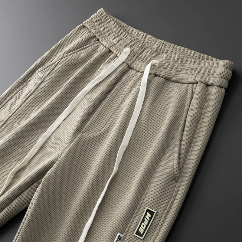 IPPOLICH Spring Autumn Men's Jogger Sweatpants Solid Color Waffle Style Loose Casual Pants Outdoor Sports Travel Straight Pants