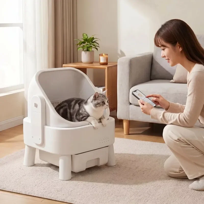 APP Control 80L PP Eco-Friendly Easy Clean Extra-Large Capacity Fully Automatic Self-Cleaning New Design Smart Cat Box