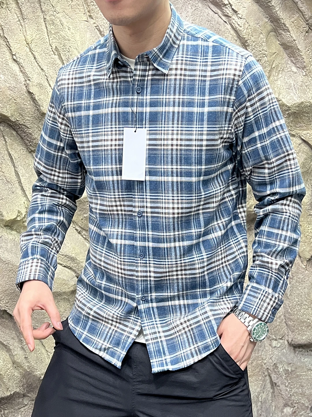 Masculino respirável longo sve algodão irt waed flanela xadrez vintage outono casual sle suporte ajuste botão up irt