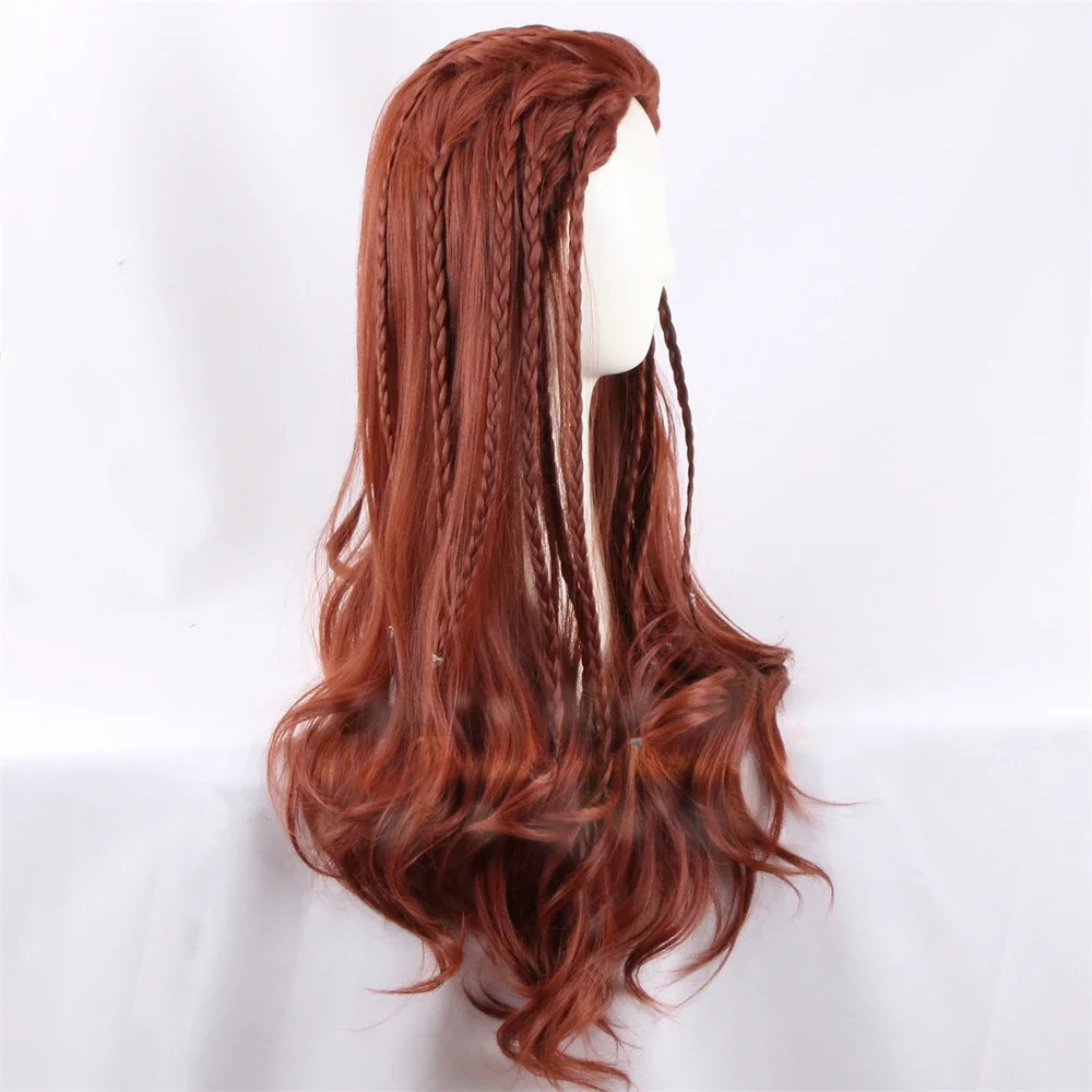 Movie Little Mermaid Ariel Cosplay Wigs 75cm Women Long Curly Brown Red Wigs with Braids Prince Eric Wig for Halloween Costume