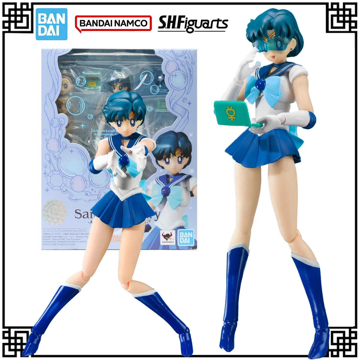 

In Stock Genuine Bandai Original SHF Sailor Moon Anime Figure Sailor Mercury Action Figures Toys For Children's Christmas Gifts