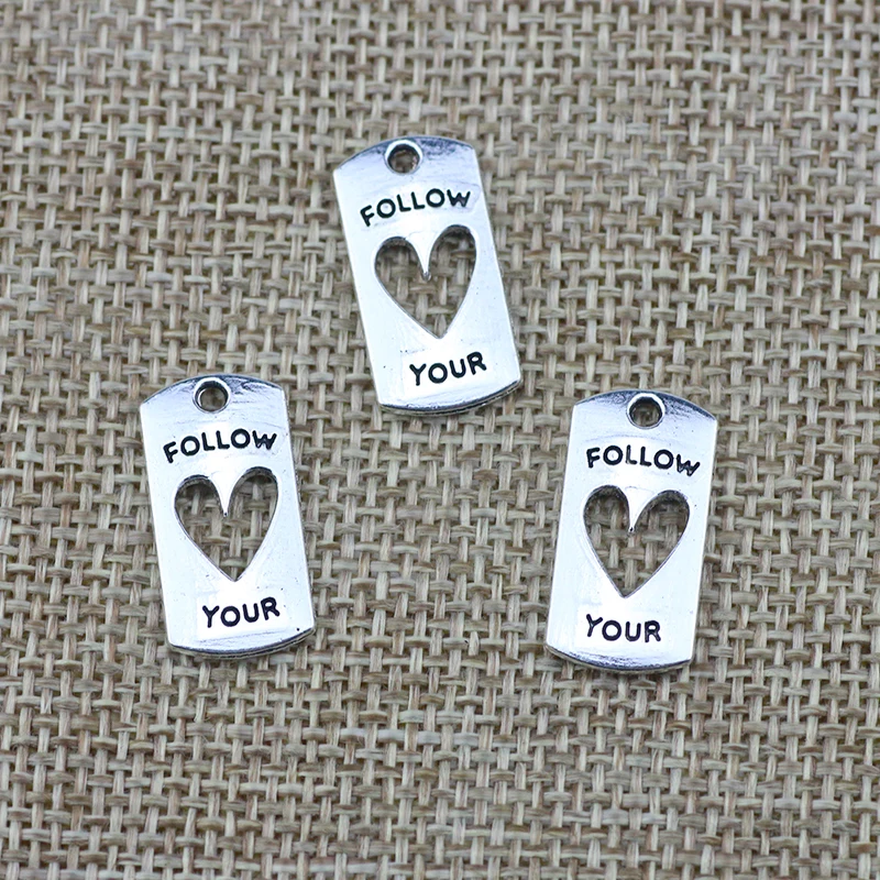 Newest 12Pieces 20*10mm Mixed Alloy Antique Silver Color Follow Your Heart Charms Pendant Accessory For DIY Jewelry Making