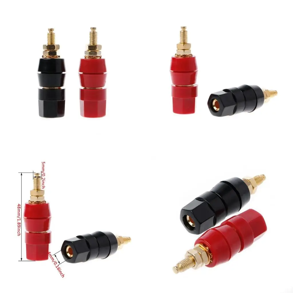 4XFC 1 Pair 4mm Banana Plug Red Black Connector Amplifier Terminal Binding Post Speak