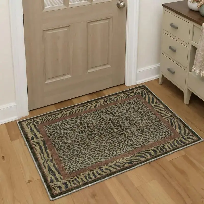 VIKAMA Jaguar Safari Skin Print Flannel Hallway Carpet Non Slip Floor Mat for Kitchen Corridor Soft Cozy Aesthetic Home Decor