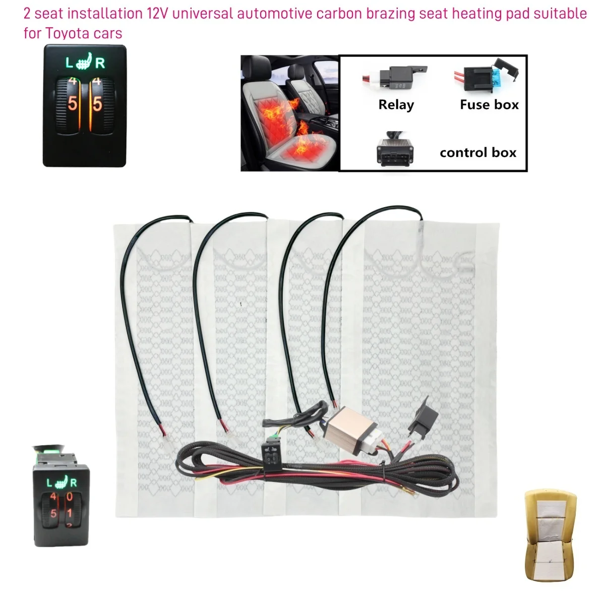 

2 Seats 5 Level Switch Carbon Fiber Heated Seat Heater for Toyota cars Prado,Corolla,RAV4,Reiz,Yaris,Camry,Crown EZ,Vios,Venza