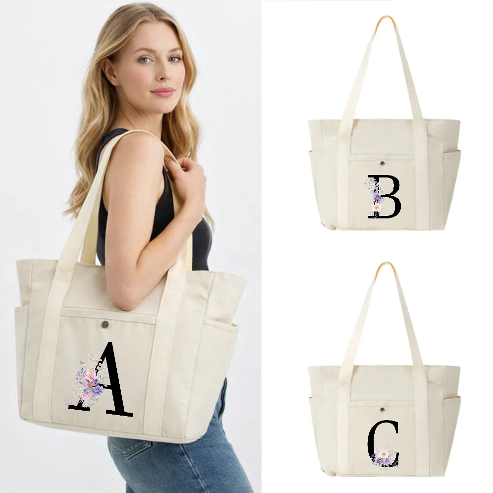 

Холщовая сумка-тоут с цветочным принтом, большой вместимости, идеально подходит для поездок на работу, в качестве школьной сумки, сумки через плечо или сумки для покупок.