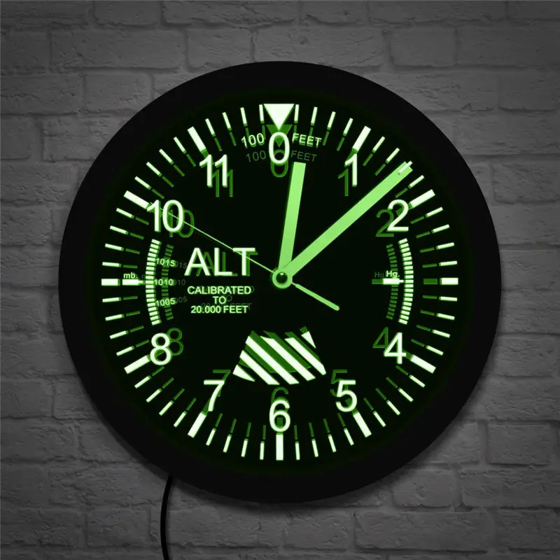 FUN Design Wall Clock Hanging Wall Watch Airplane Altimeter for Stores Shops Gallery Boy's Room Wall Clock Non Ticking Watch