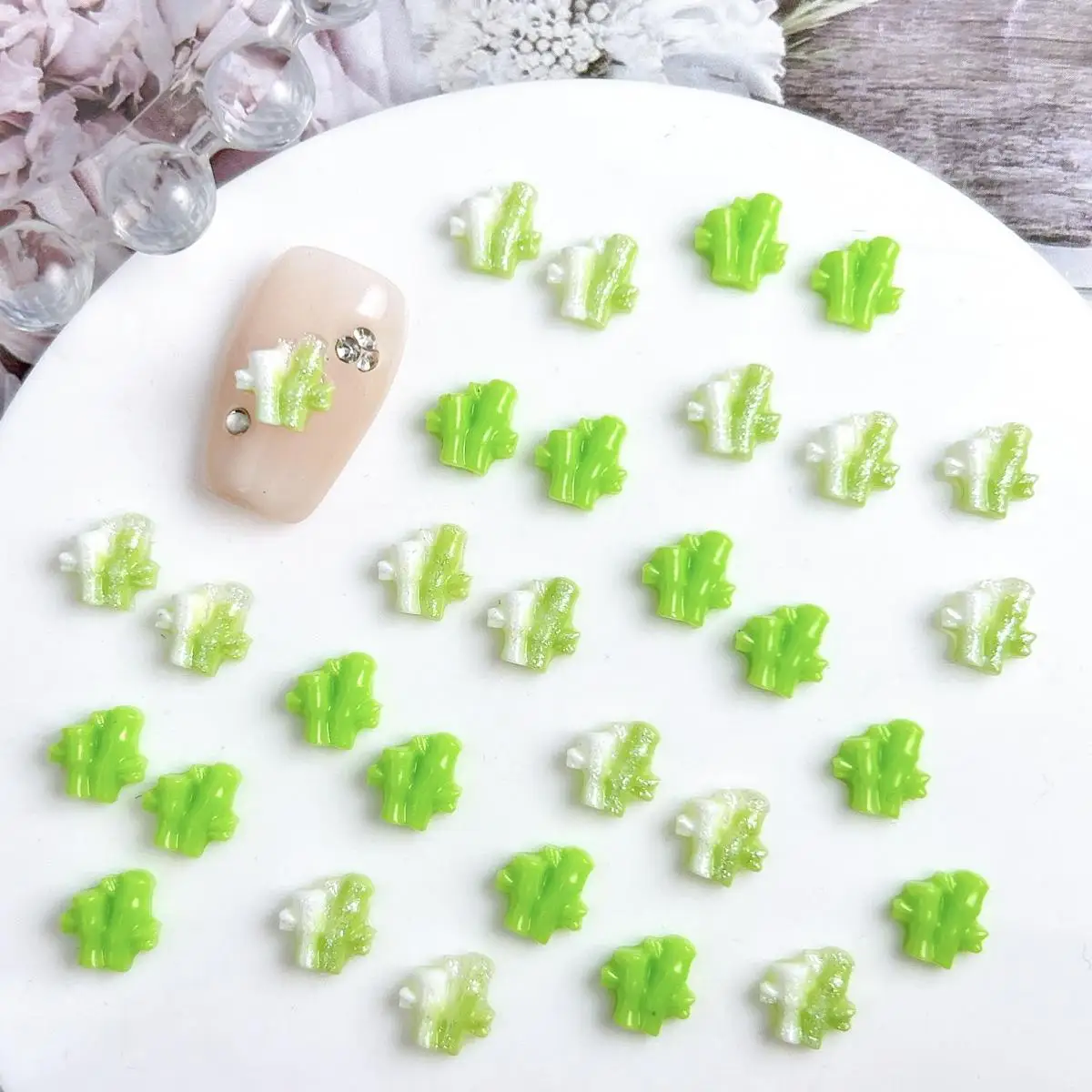 60 قطعة جديد مقلد مضيئة الخيزران الراتنج مسمار السحر الإبداعية رائعتين صغيرة الطازجة الأخضر الخيزران مسمار الفن زينة DIY الأظافر