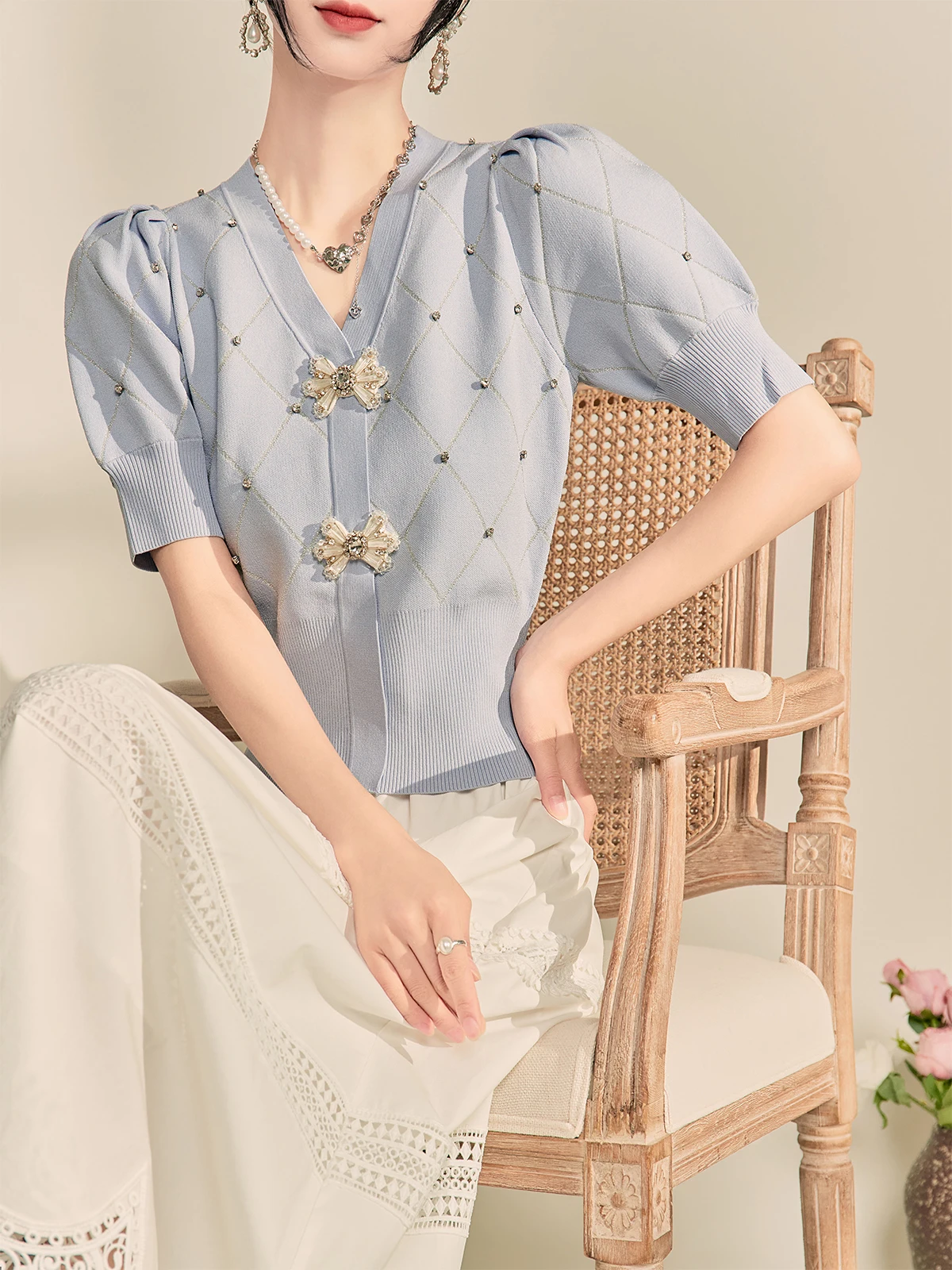 

Ele ort Knitted Sweater Women's Heavy Work Luxury Design Subtle Agel Charm Fraance Sle Top Quali Cotton Blend