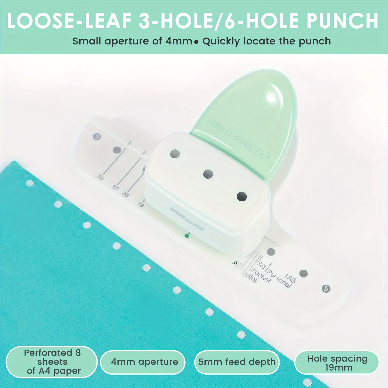 

1pc Green 3-Hole Paper Punch, Portable Office File Border Hole Punch, Craft Tool for Art & Sewing Supplies, Plastic Material