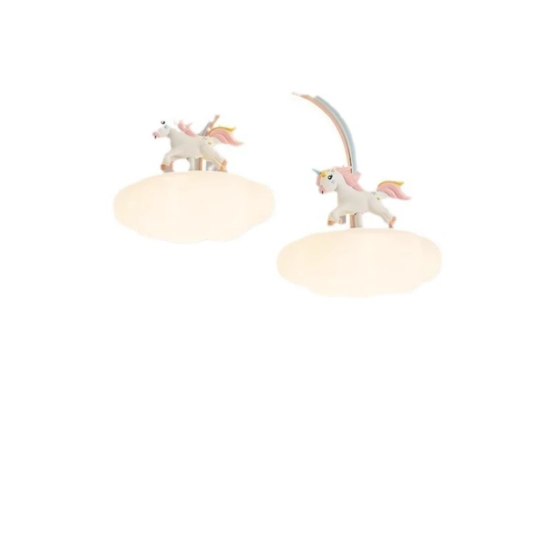 

Children's room lights girls cartoon cloud unicorns warm full spectrum eye protection princess room chandelier bedroom