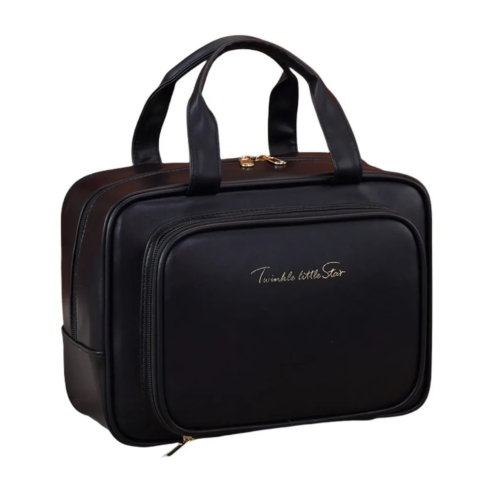 Fashion Storage Makeup Bag Handle Portable Cosmetic Container PU Leather Large Capacity Travel Wash Pouch Travel