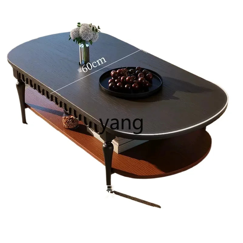 LH retro style solid wood coffee table small apartment living room household ash wood oval double layer coffee table