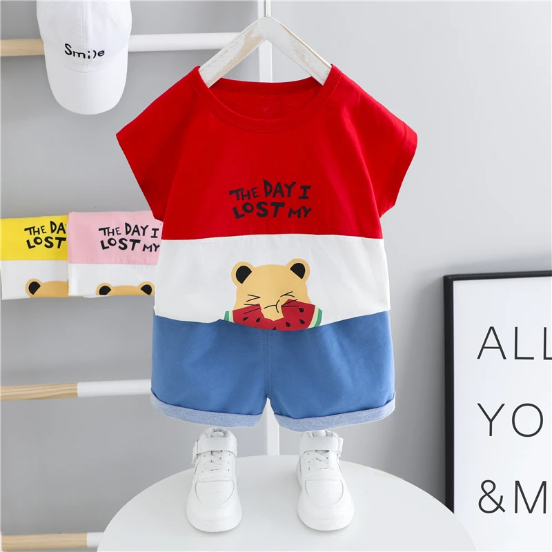 

Baby Boys Girls Summer Clothing Sets Toddler Infant Cartoon Cotton T Shirt Shorts 2 Piece Children Kids Casual Clothes Outfit