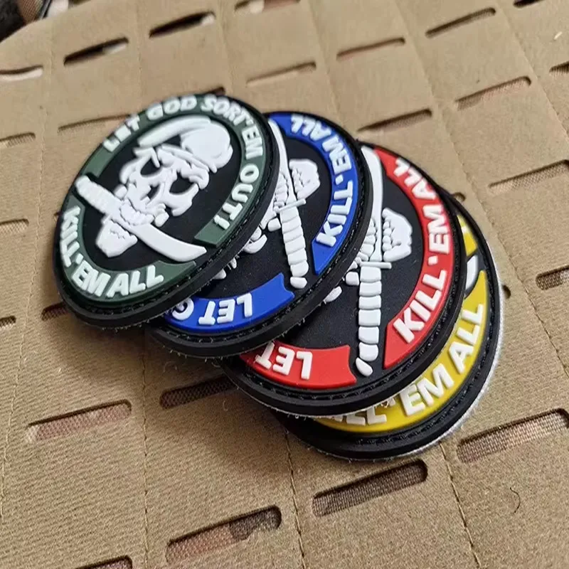 3D PVC Skull Rubber Patches No Knife Life Tactical Military Decorative Patch One Shot Kill Combat Badges for Cap Bags