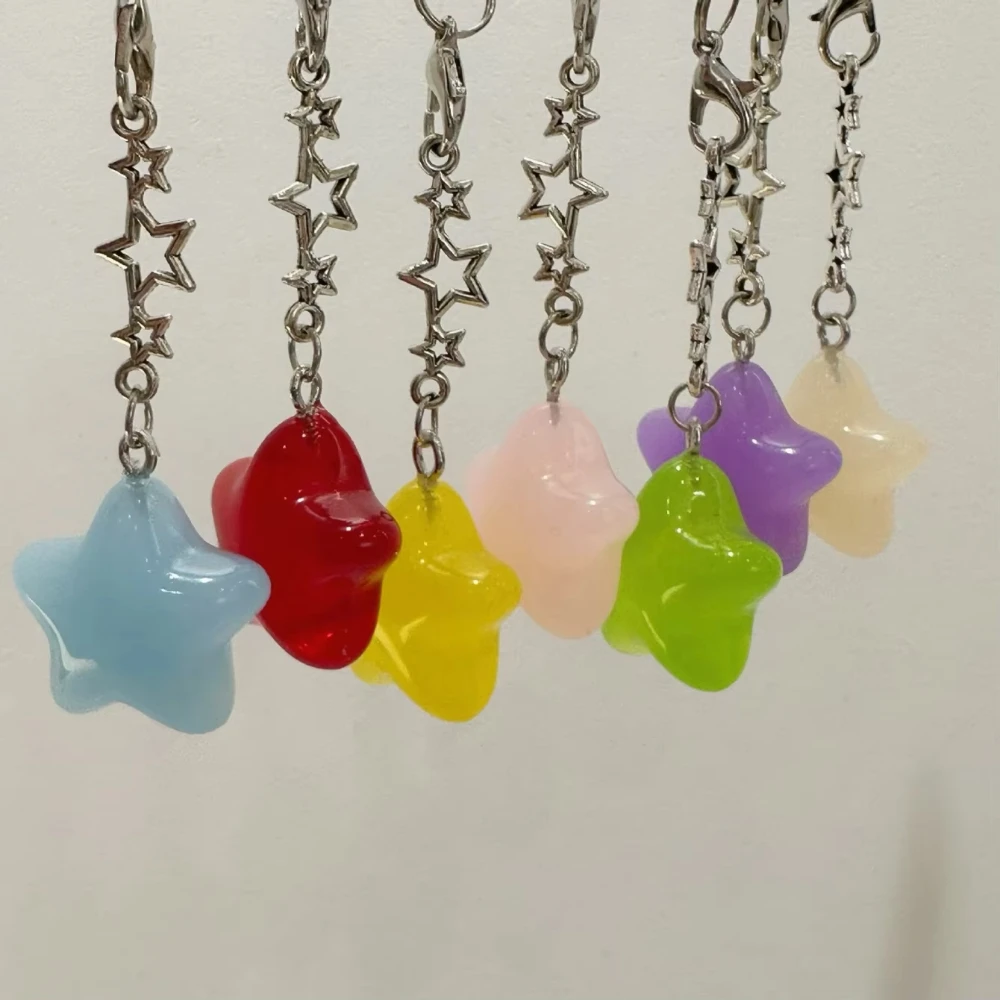 Five-Pointed Star Crystal Beads Tassels Charm Keyring Pendant Tags for DIY Keychain Necklace Jewelry Decoration Charms Gifts