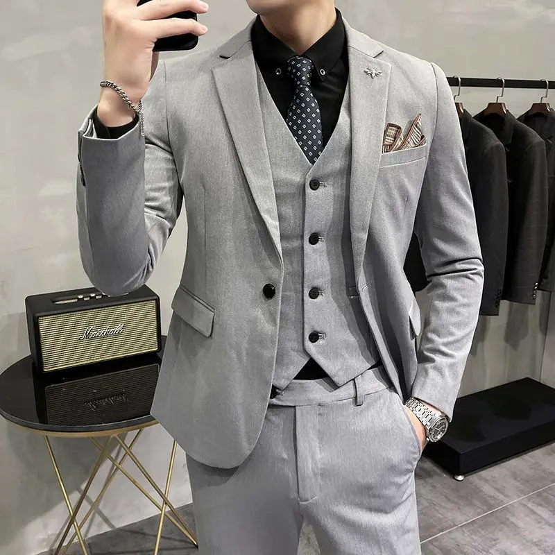 Gaijia setelan jas pria ukuran plus Korea Slim-fit Mode pengantin pria gaun bisnis kasual jas kecil Double-breasted