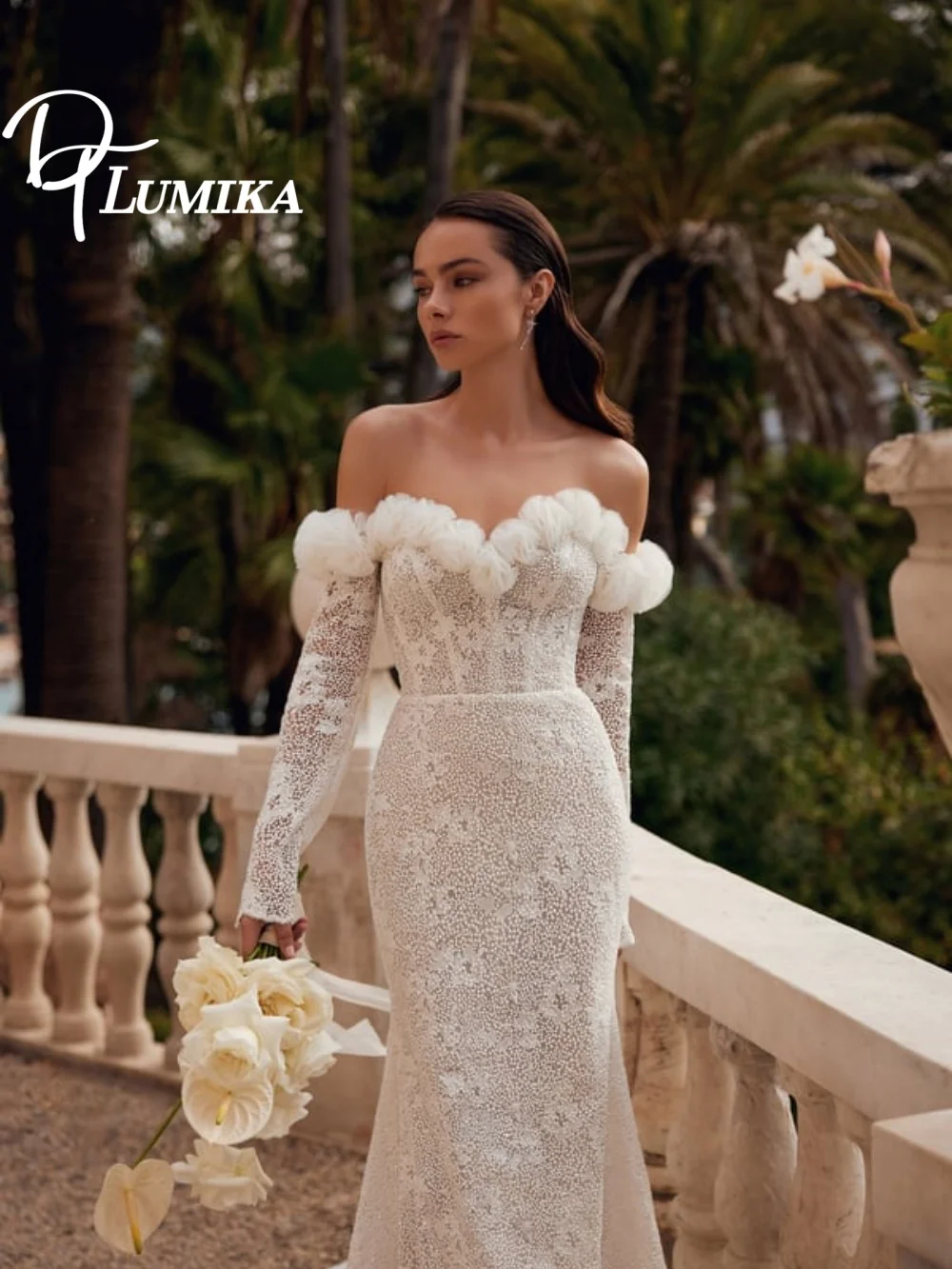 

Gentle Off-Shoulder Flower-Sleeve Wedding Dress 2026 Romantic Lace Bridal Gown Opulent Mermaid Floor-Length Bridal Dress Robe De