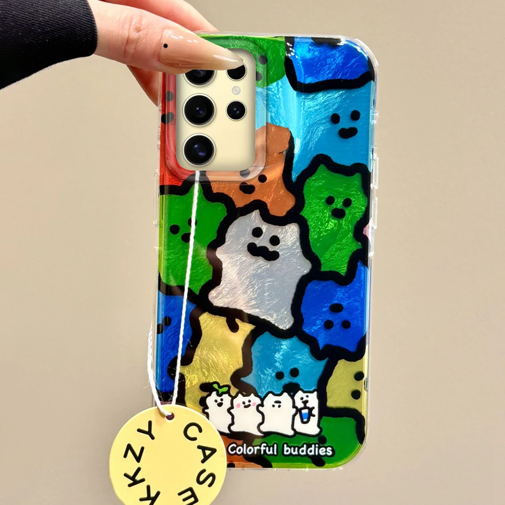 Koreanische Bunte Schwarze Linien Katzen Handyhülle für Samsung Galaxy S24 S22 S23 S25 Edge S21 Plus S20 FE Ultra Schutzhülle