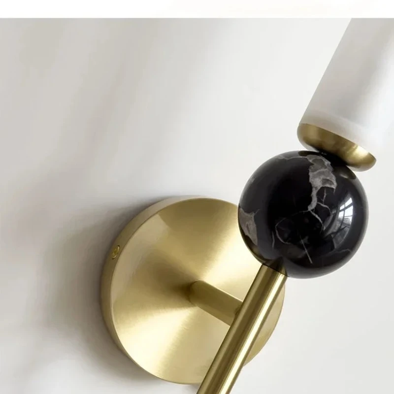 Nordic Minimalist All Copper Wall Lamp Hotel Living Room Bedside G9 LED Pendant Light Balcony Staircase Indoor Marble Wall Lamp view 2