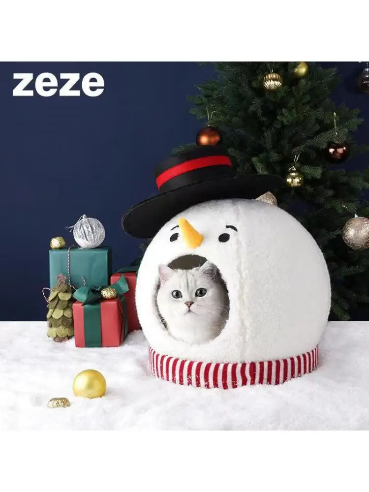 Christmas Snowman Cat Nest, Puppy Nest, Four Seasons Universal House, Winter Warm Pet Nest