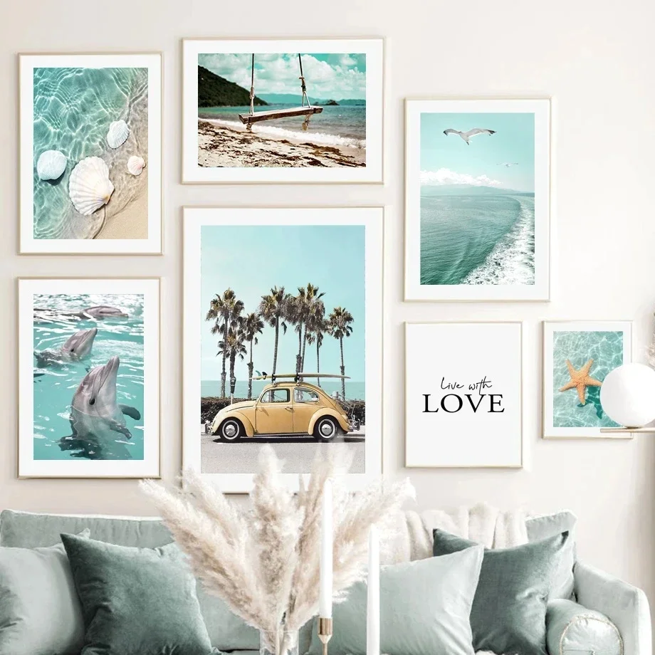 مشهد الشاطئ الأخضر المناظر البحرية المشهد الجمالي قماش اللوحة الملصقات والمطبوعات جدار صورة فنية لتزيين غرفة المعيشة #1