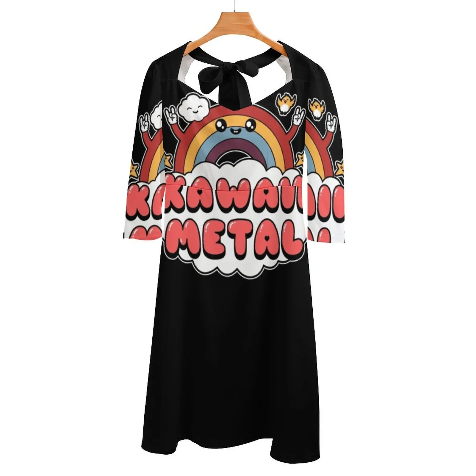 Kawaii Metal Back Lacing Backless Dress Square Neck Dress Fashion Design Large Size Loose Dress Kawaii Cute Metal Death Metal