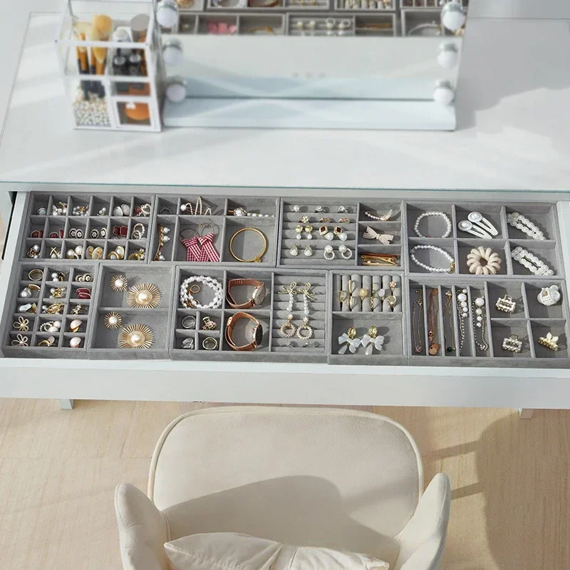 New Grey Flannel Jewelry Storage Box Household Drawer Earrings Necklace Ring Tray Head Rope Ear Clip Display Storage Tray Box