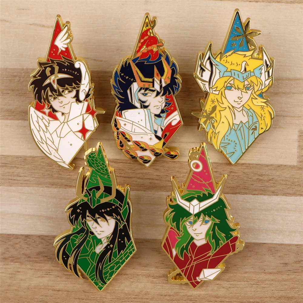 Anime Saint Seiya Hyoga Shiryu Ikki Andromeda Cosplay Metal Forger Pin Badge Brooch Alloy Props Gifts