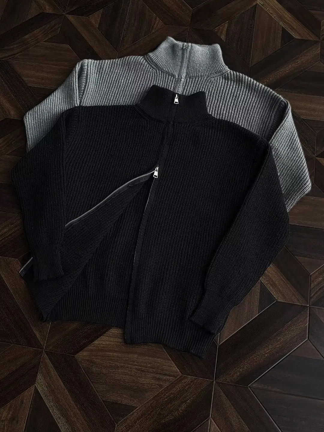 

Zippered Pure Color Knitwear Zipper Open Cardigan Men's Women's Slim Fit High Collar f High Outerwear Casual Sle Sweater