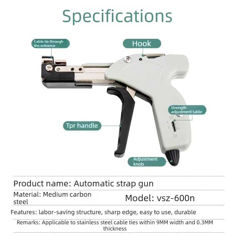 

Heavy-Duty 304 Stainless Steel Automatic Cable Tie Gun VSZ-600N for Metal Tie Tensioning & Cutting in Industrial Piping