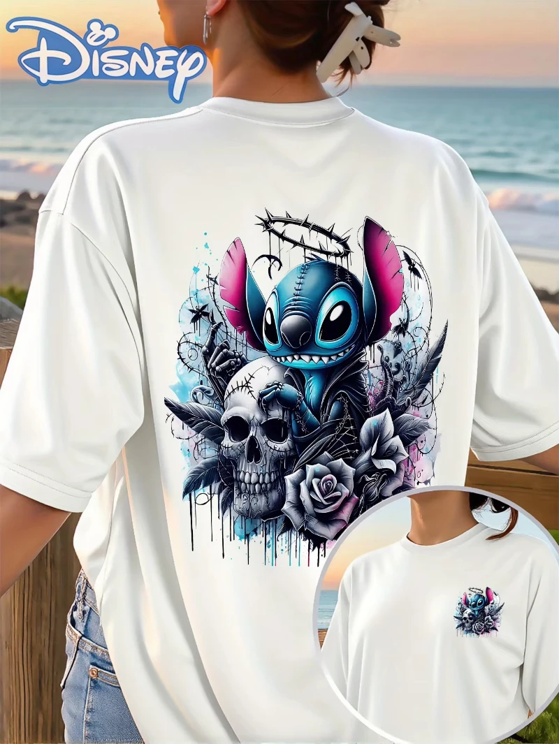 ديزني غرزة سوبر لطيف الأمامي والخلفي تي شيرت مطبوع ديزني الرجال النساء الصيف Y2K فضفاض عادية تنوعا قصيرة الأكمام #2