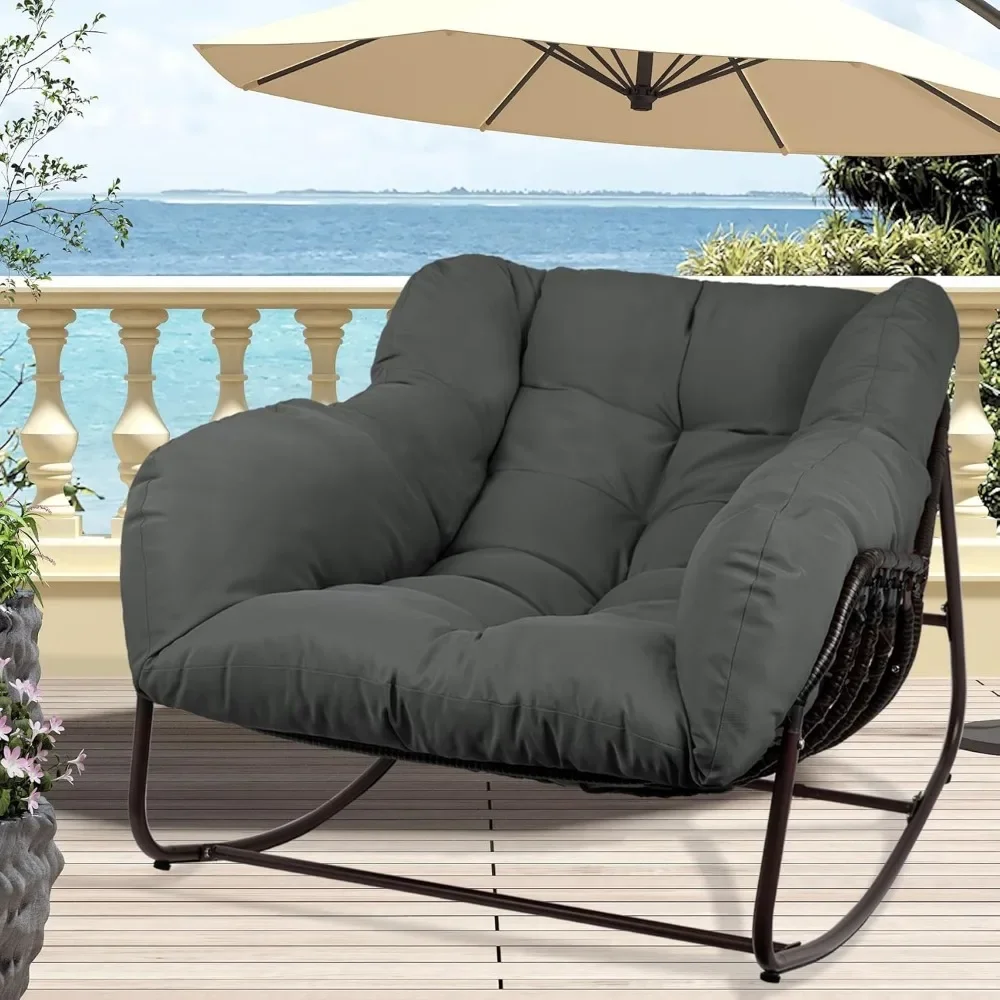 Oversized Patio Rocking Chairs with Padded Cushion& Pillow-Comfortable Rocker Egg Chair for Front Porch