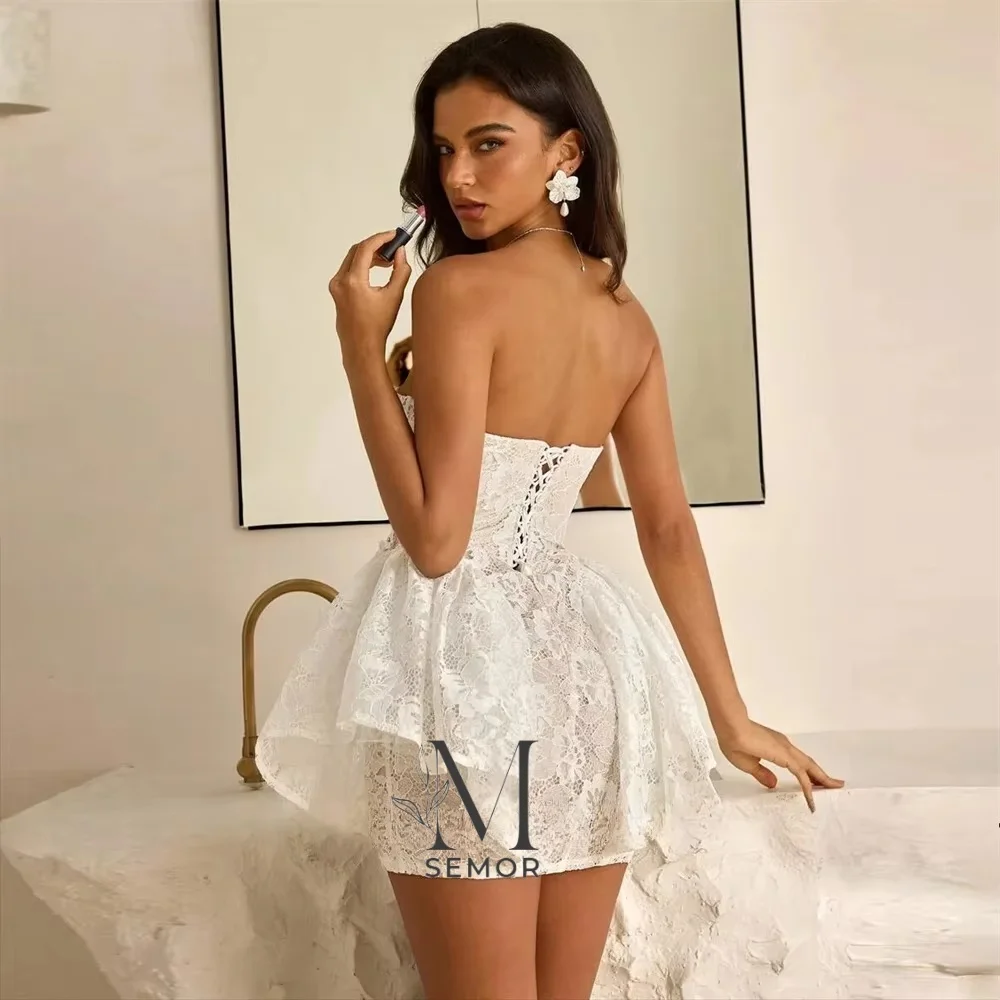Semor Customized Elegant Sweetheart Collar Lace Wedding Dresses 2027 A Line Pleat Applique Lace Up Back Short Bride Gown