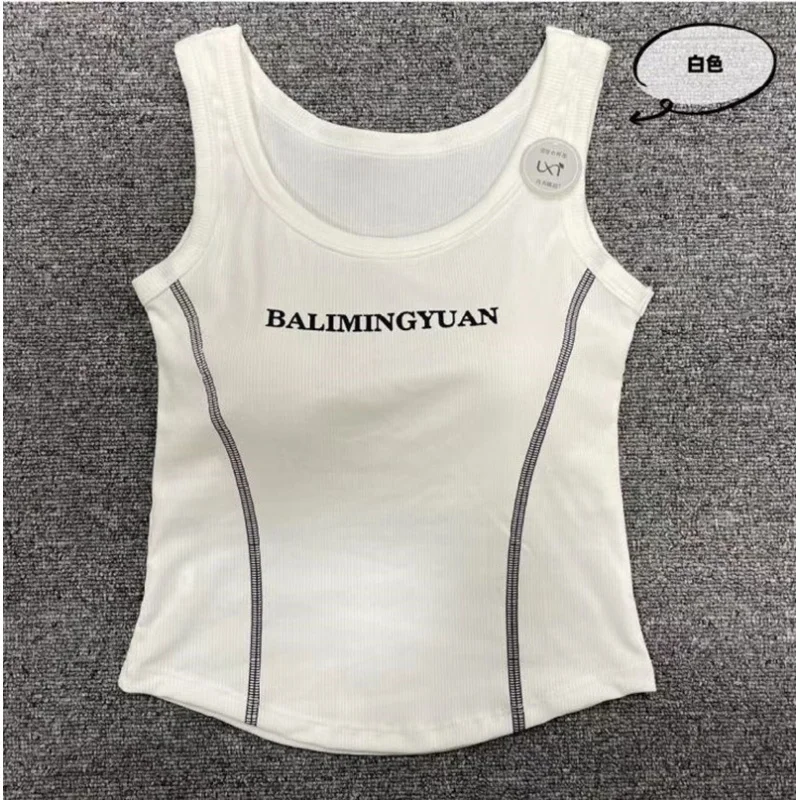 Underwear Thread Cotton Letter Printing Sling Beautiful Back Vest One-Piece with Chest Pad Tube Top Anti-Slip Short Top