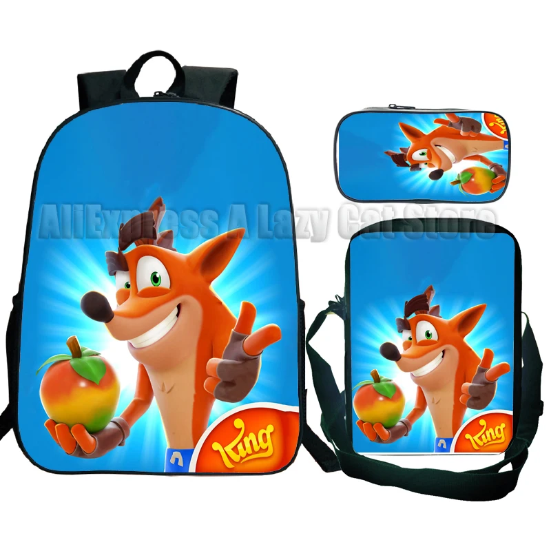 Cartable Crash Bandicoot On the Run avec sac initié, sac à dos Anime de dessin animé, élèves du primaire et du secondaire, 3 pièces