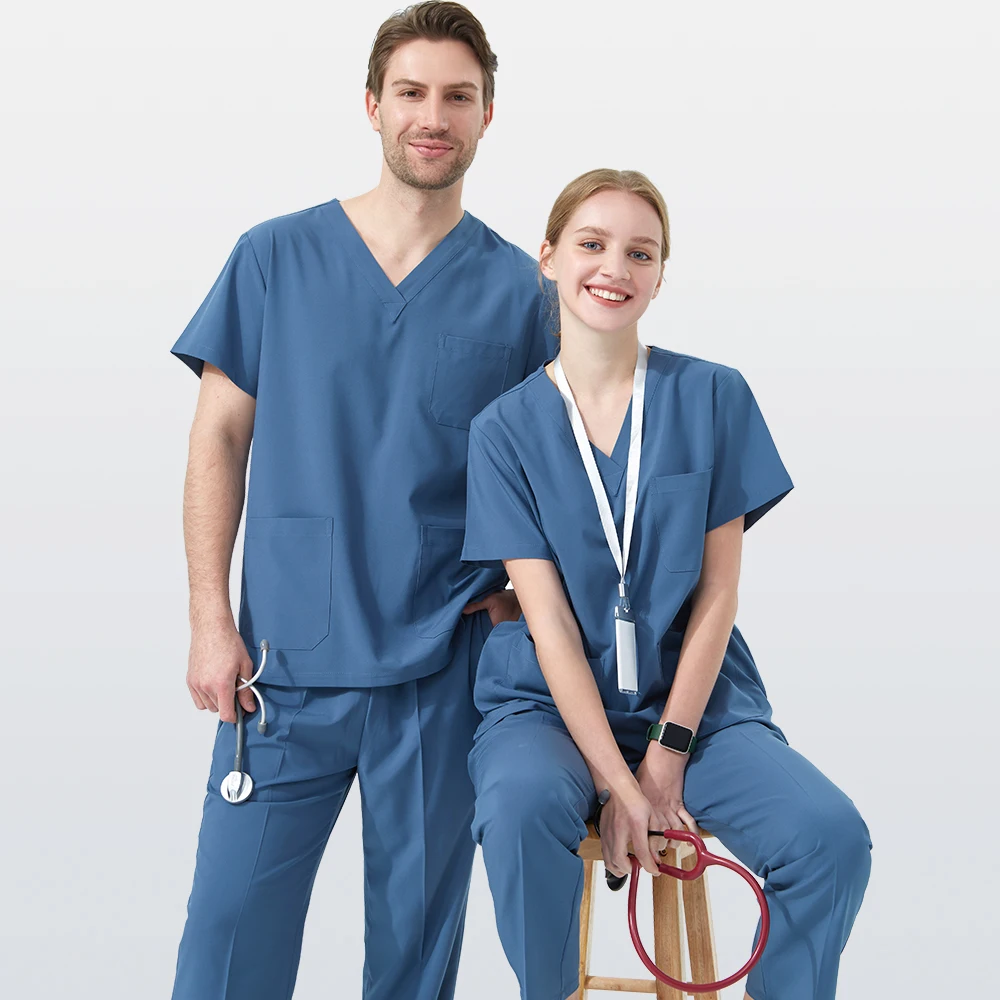 Micro Stretch Scrub Set per Gli Uomini Con Scollo A V Chirurgo Uniforme Sala Operatoria Tuta Slim Fit Dentale Pediatrico Vestiti di Cura S01