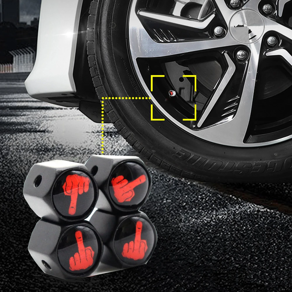 Anti Theft Unfriendly Middle Finger Emblem Car Wheel Tire Valve Cap Stem Air Cover Car Styling Truck Cars Motorbike Accessories