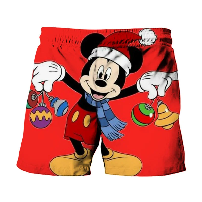 Carnival Christmas New Disney Brand Stitch And Mickey Minnie Anime Print Summer Men\'s Fashion Beach Party Casual Shorts Y2K