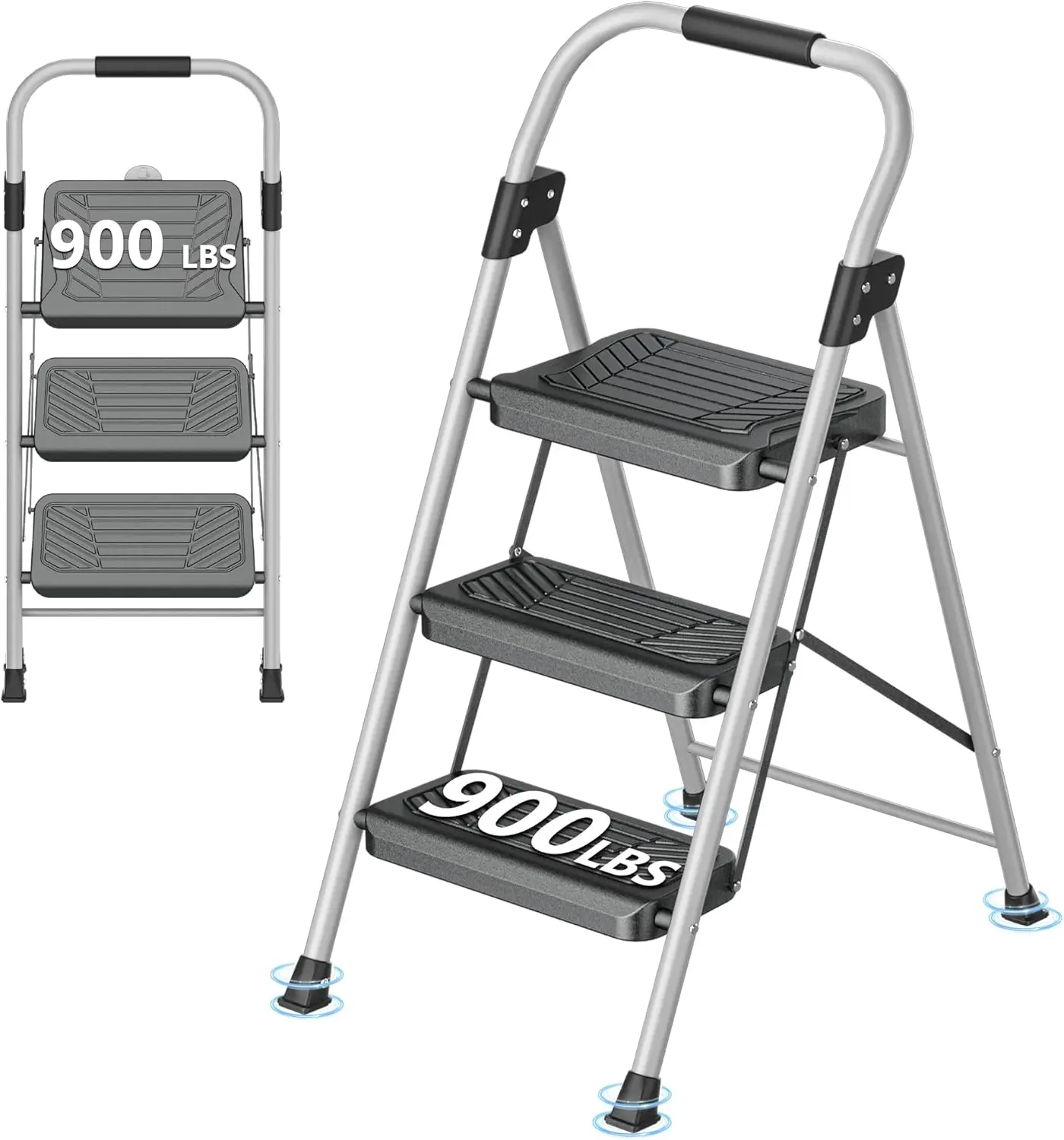 

3-Step Folding Ladder with Anti-Slip Pedal, Soft Handle, 900lbs Capacity for Home Office Use