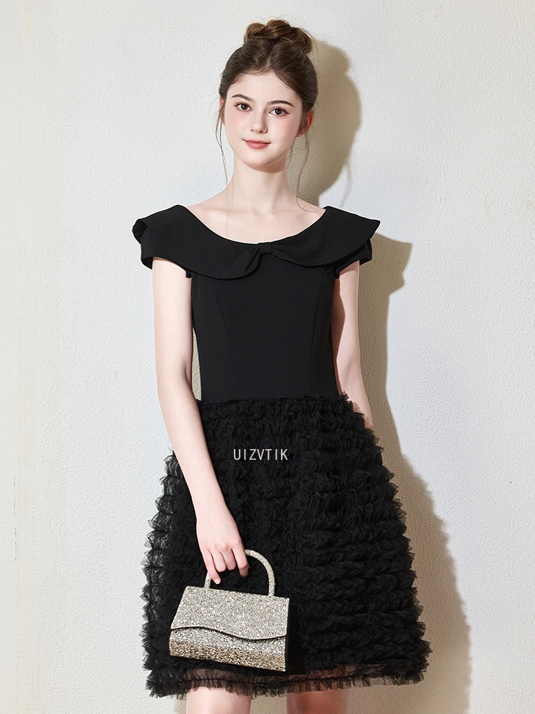 블랙 짧은 댄스 파티 드레스 여성 우아한 연인 아플리케 a 라인 생일 파티 드레스 럭셔리 맞춤형 특별 행사 드레스