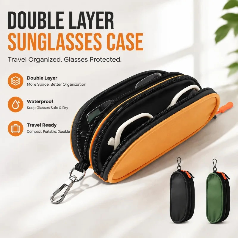 Double Layer Sunglasses Case Box, Waterproof Travel Organizer Glasses Protector Storage Bag